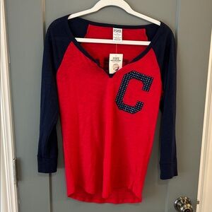 PINK Victoria's Secret Red and Navy Long Sleeve Tee Cleveland Indians